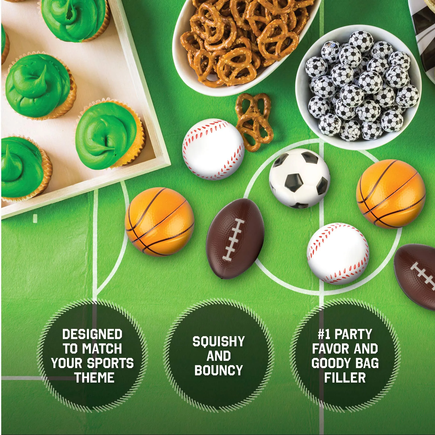 12 Sports Themed 2.5" Stress Balls Squeeze Balls Foam for Stress Relief, Relaxation, Party