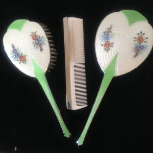 1950's hand painted enamelled chrome dressing table set