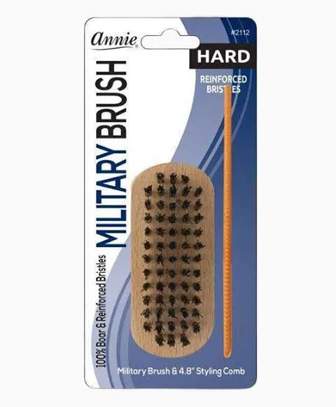Annie Hard Mini Military Boar Bristle Brush With Comb 4.8In 2112