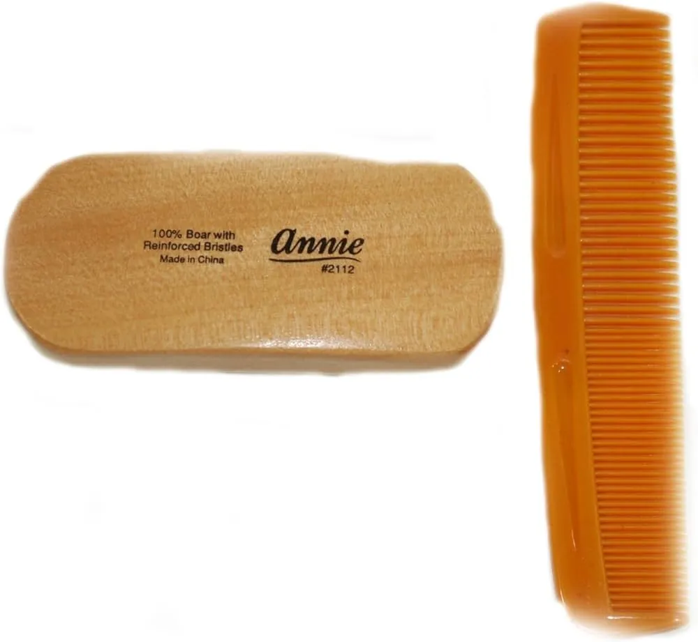 Annie Hard Mini Military Boar Bristle Brush With Comb 4.8In 2112
