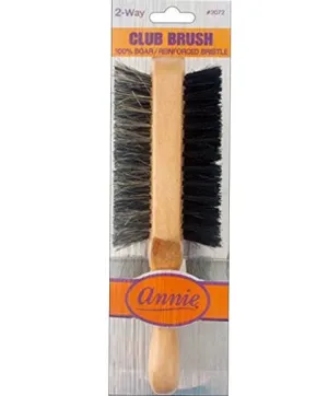 ANNIE NATURAL BOAR BRISTLE CLUB BRUSH 7" SOFT AND HARD WAVE BRUSH 2072 TWO WAY