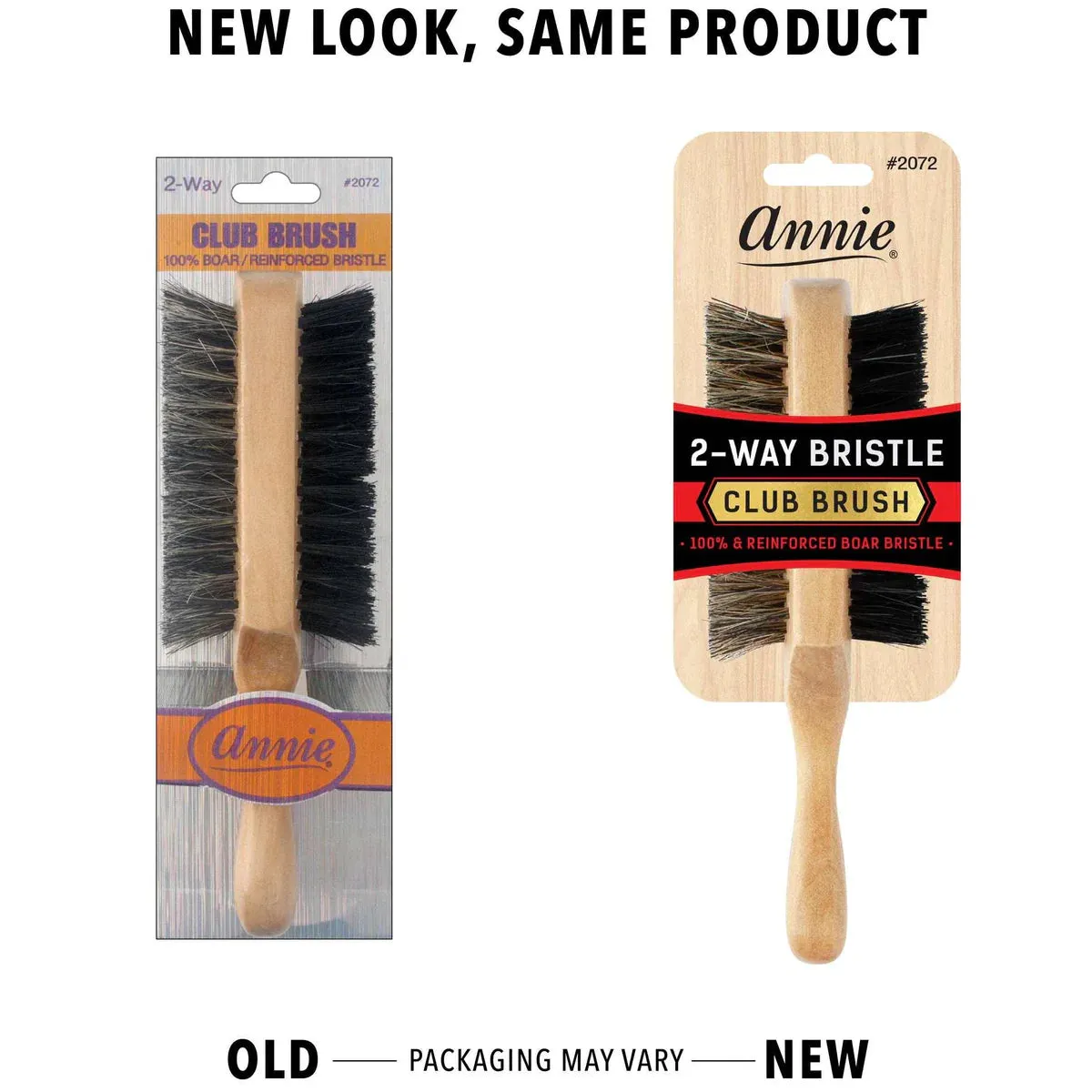 ANNIE NATURAL BOAR BRISTLE CLUB BRUSH 7" SOFT AND HARD WAVE BRUSH 2072 TWO WAY