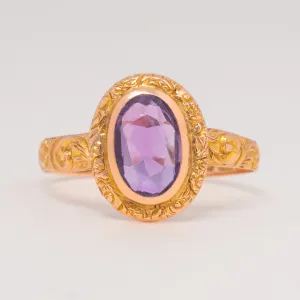 Antique 9ct Gold Chased Amethyst Ring 0.70ct, c.1919