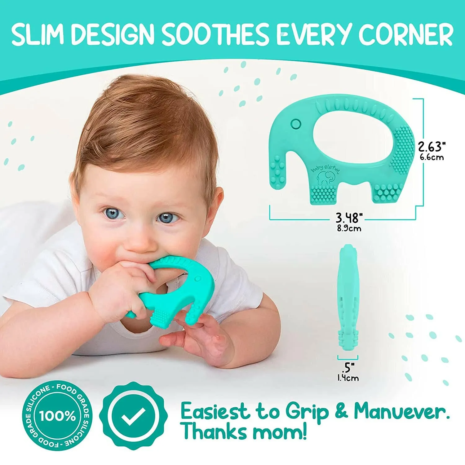 BABY ELEFUN Teething Toy Ring, Effective & Easy to Hold BPA Free Silicone Elephant Teethers, 0-12 Months