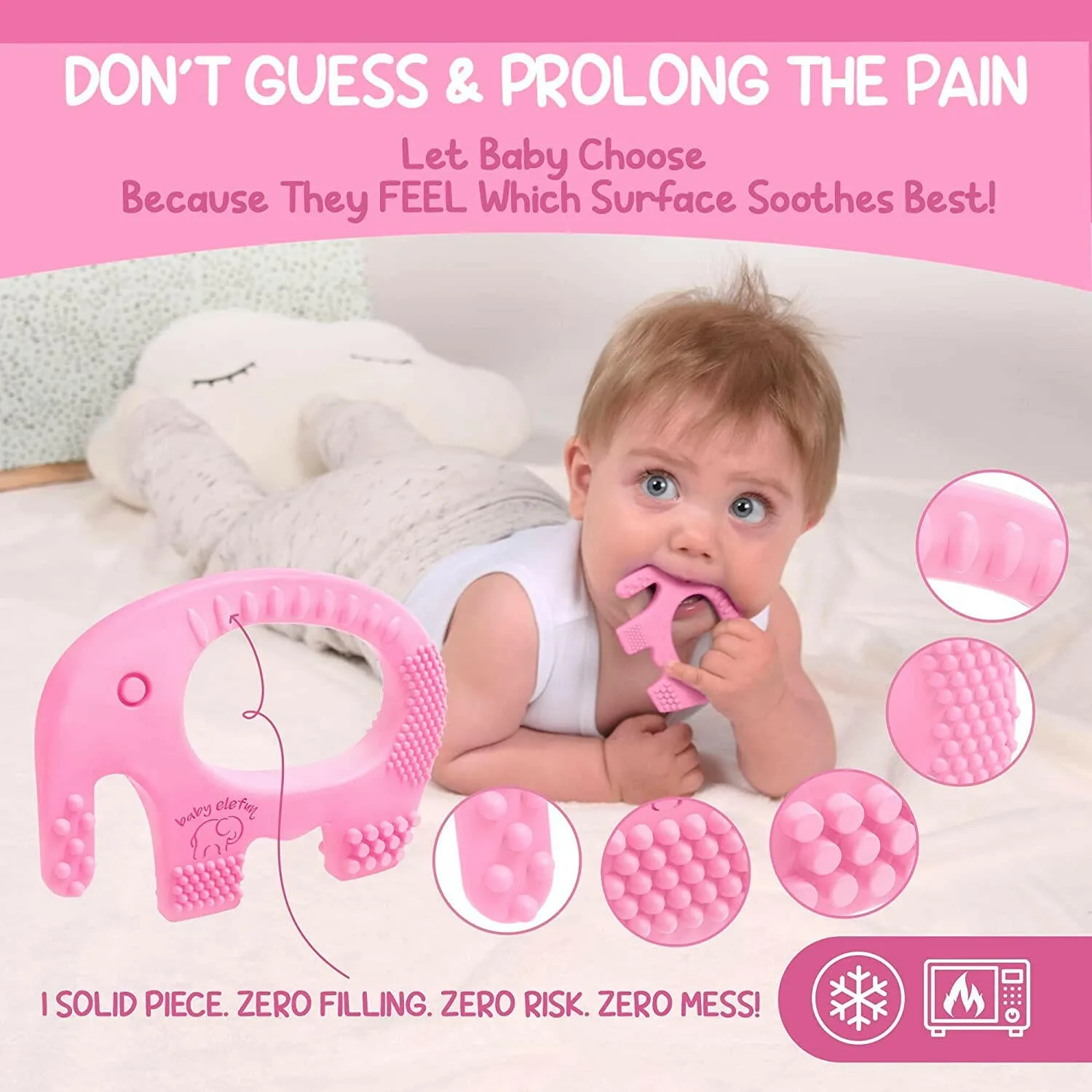 BABY ELEFUN Teething Toy Ring, Effective & Easy to Hold BPA Free Silicone Elephant Teethers, 0-12 Months