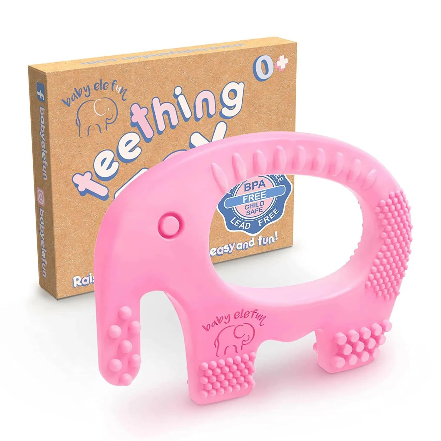 BABY ELEFUN Teething Toy Ring, Effective & Easy to Hold BPA Free Silicone Elephant Teethers, 0-12 Months