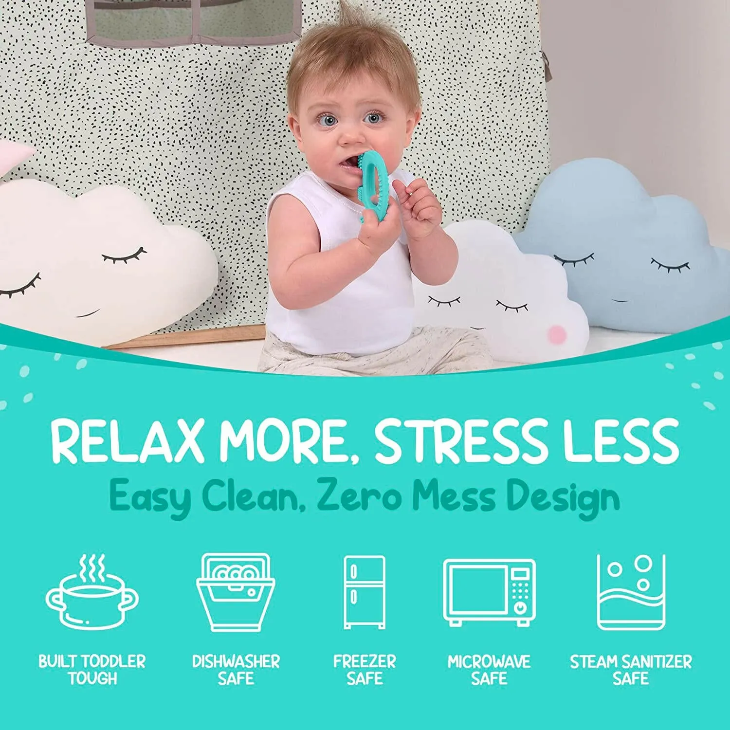 BABY ELEFUN Teething Toy Ring, Effective & Easy to Hold BPA Free Silicone Elephant Teethers, 0-12 Months