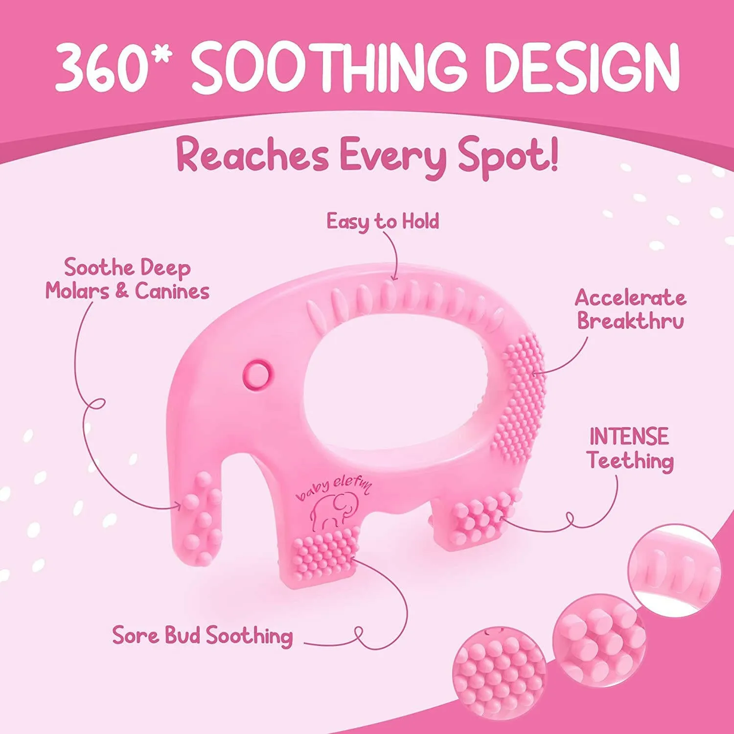 BABY ELEFUN Teething Toy Ring, Effective & Easy to Hold BPA Free Silicone Elephant Teethers, 0-12 Months