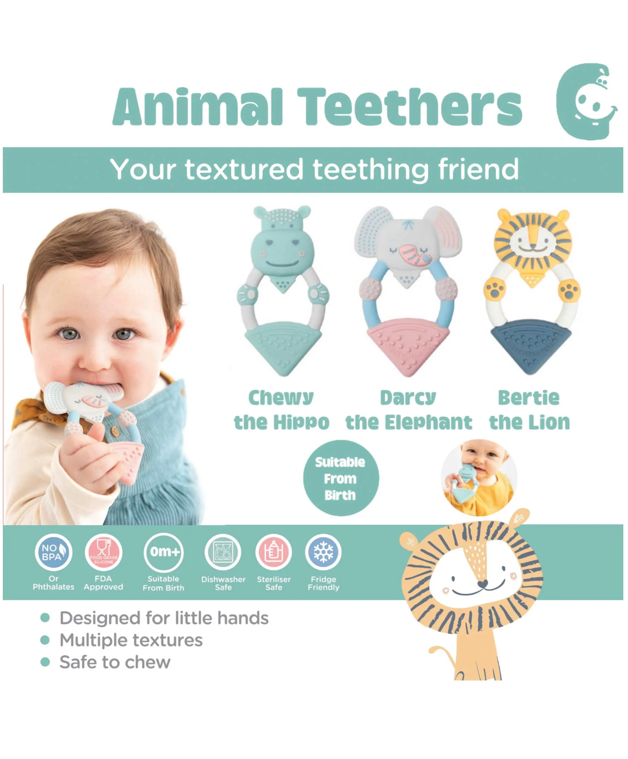 Cheeky Chompers Bertie the Lion - Textured Animal Teether