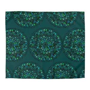 Handmade Mandala Design Duvet Cover - Green Mandala on Dark Green background