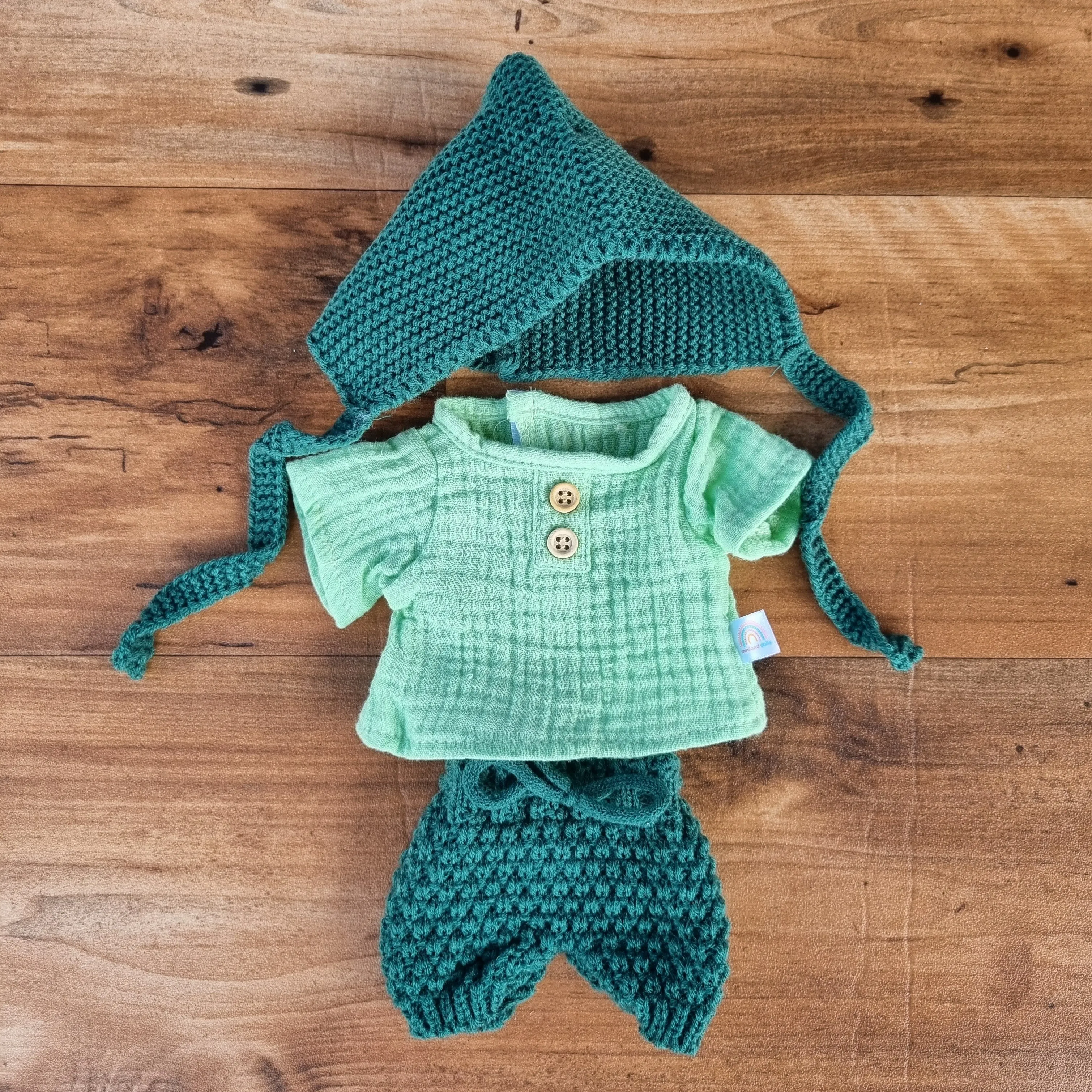 Miniland Clothing Forest Knitted Pants and Shirt with Bonnet (32 cm Doll)