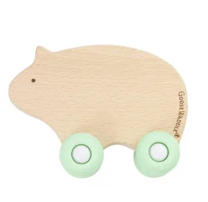 Mint Bear Silicone   Wood Teether with Wheels