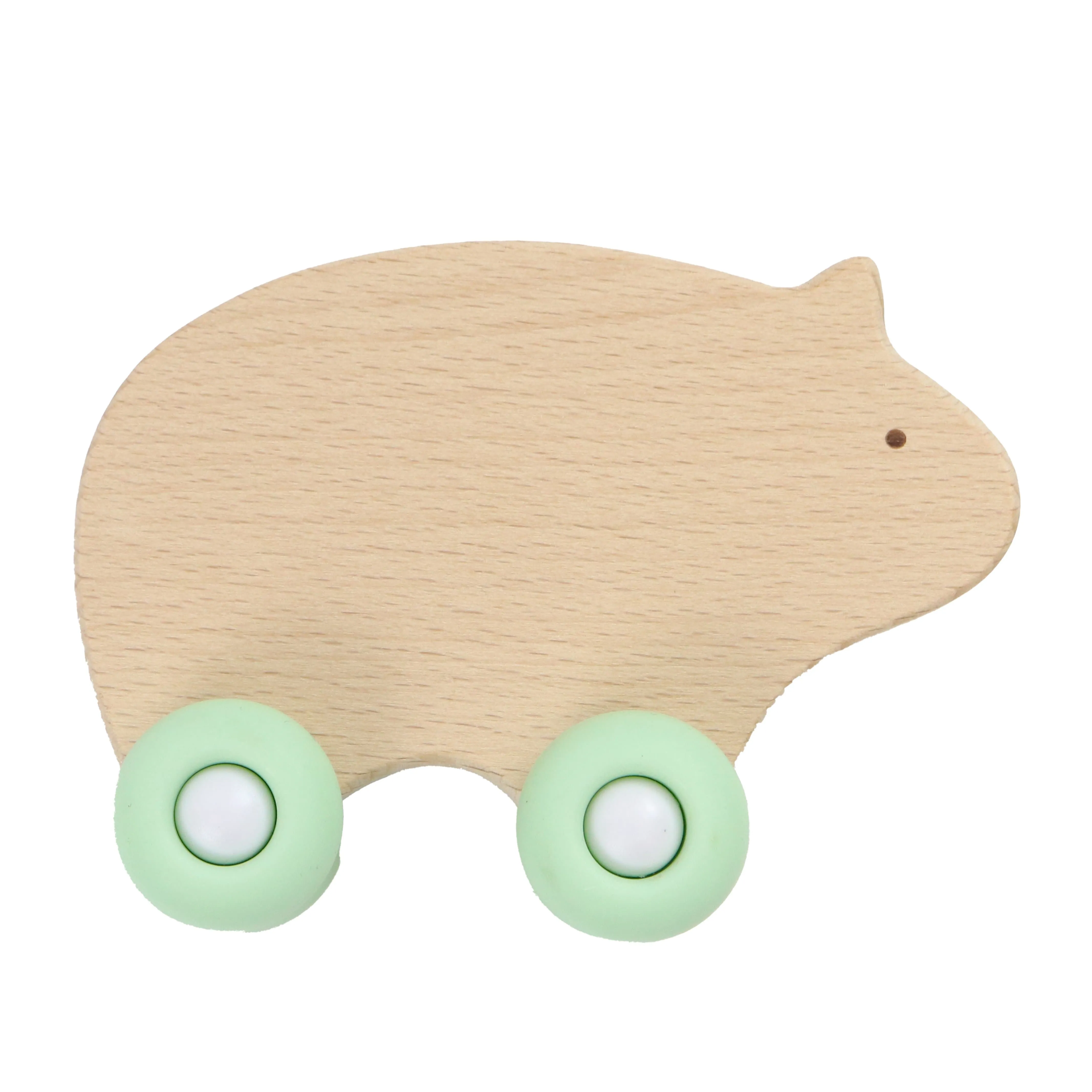 Mint Bear Silicone   Wood Teether With Wheels