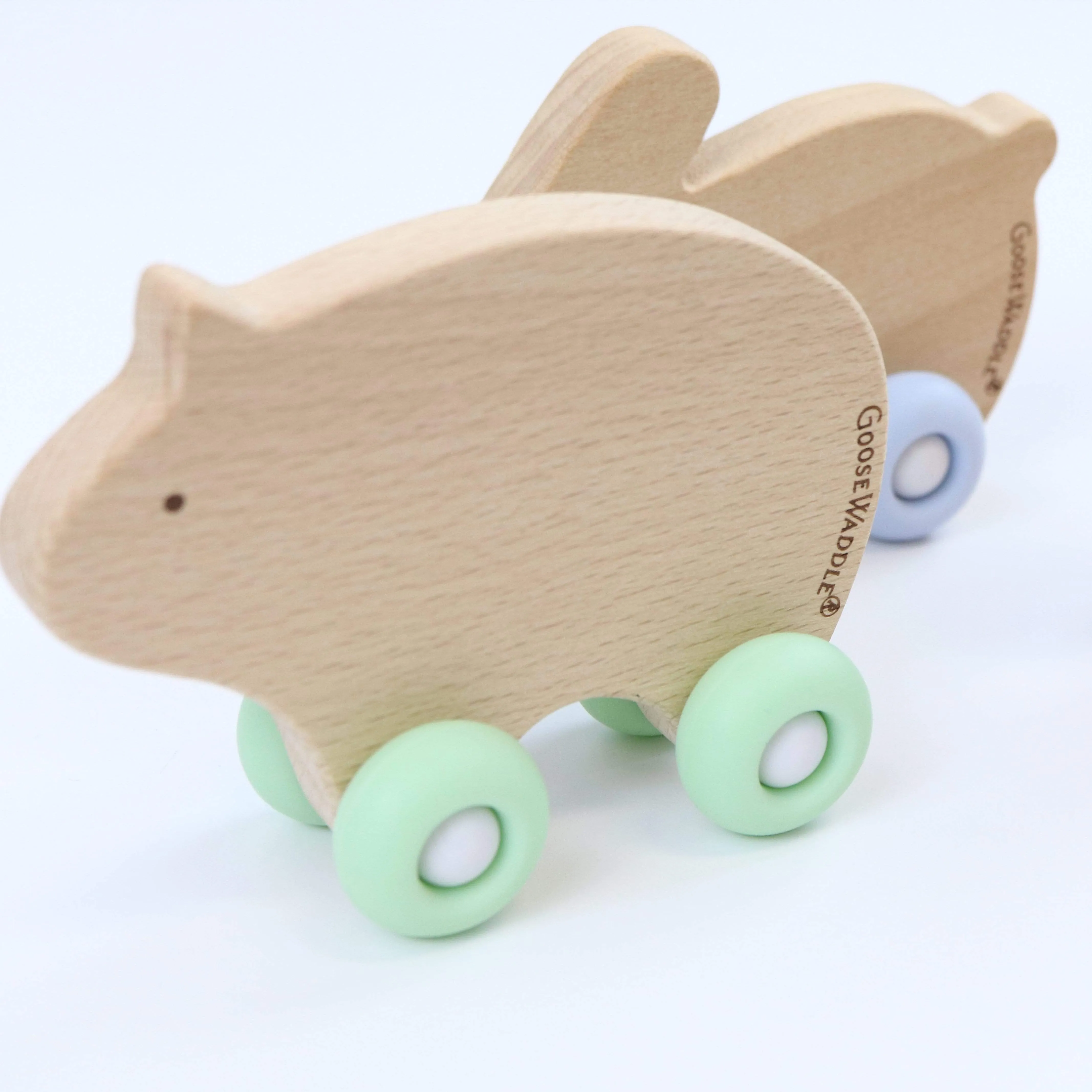 Mint Bear Silicone   Wood Teether With Wheels