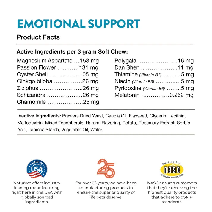 NaturVet Emotional Support Daily Calming Aid 120 soft chews