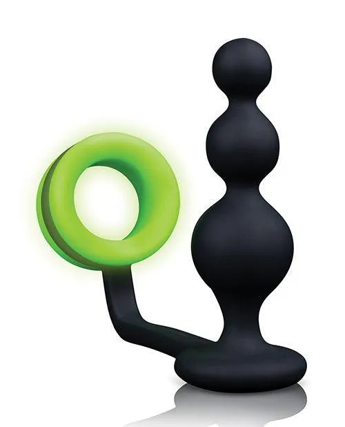 Shots Ouch Beads Butt Plug W-cock Ring - Glow In The Dark