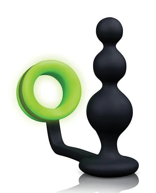 Shots Ouch Beads Butt Plug W-cock Ring - Glow In The Dark