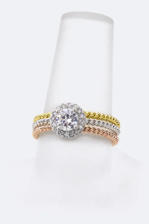 TEEK - 3 Tone Round CZ Triple Ring Set