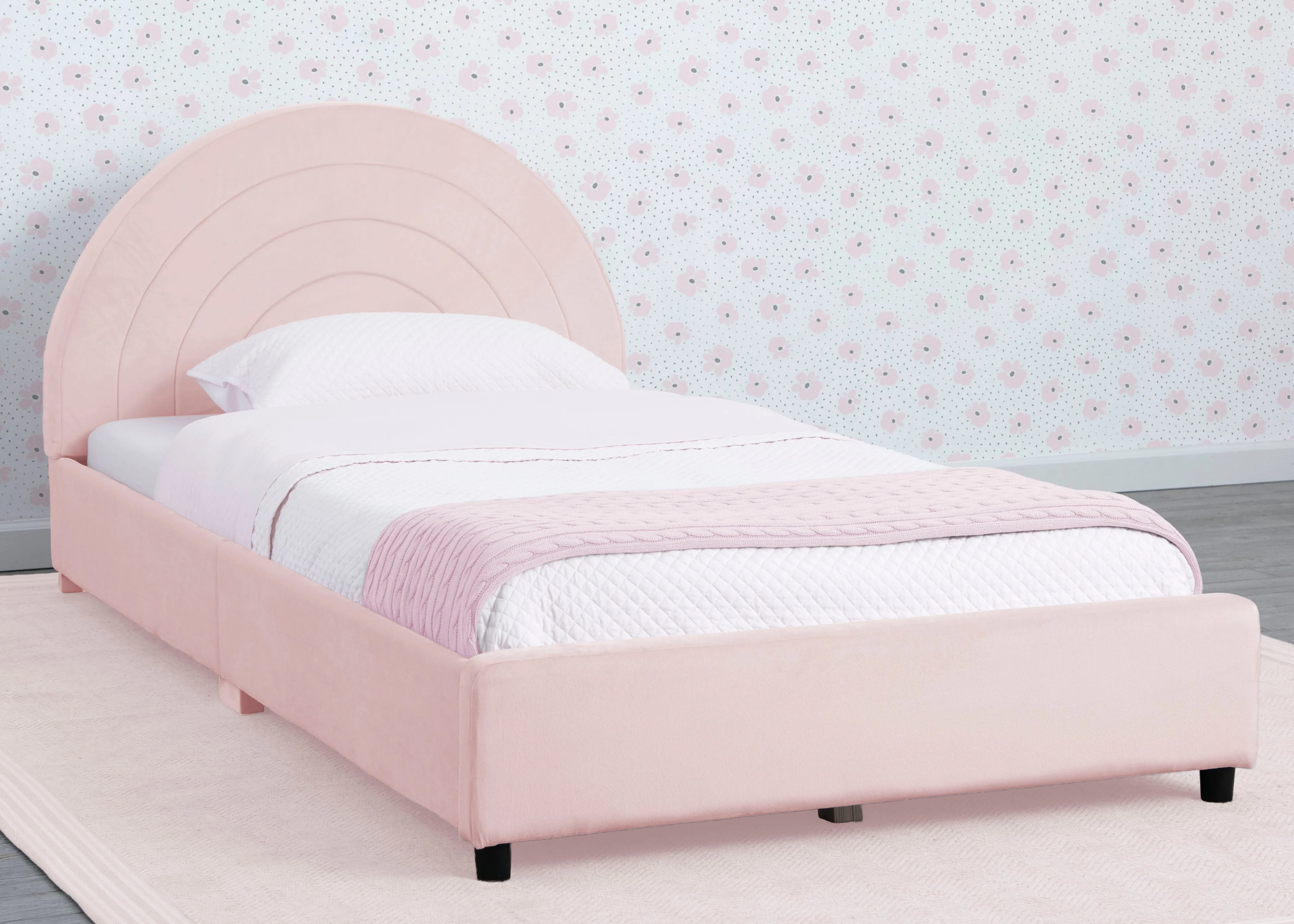 Upholstered Twin Bed with Round Headboard